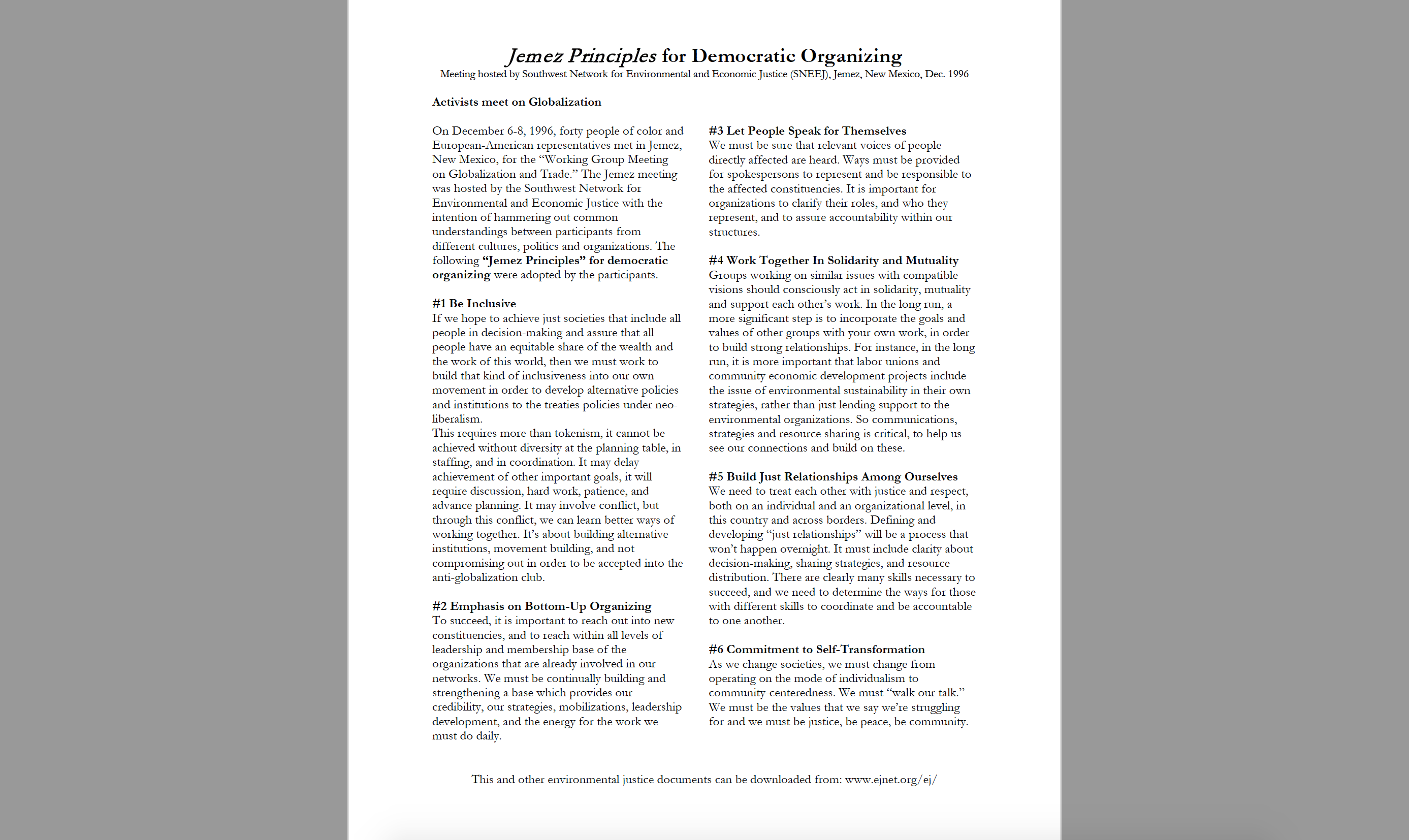 Jemez Principles for Democratic Organizing